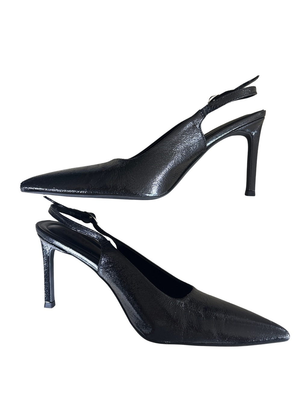 Open Edit Black metallic pointed toe sling back heels size 8 - Picture 7 of 10